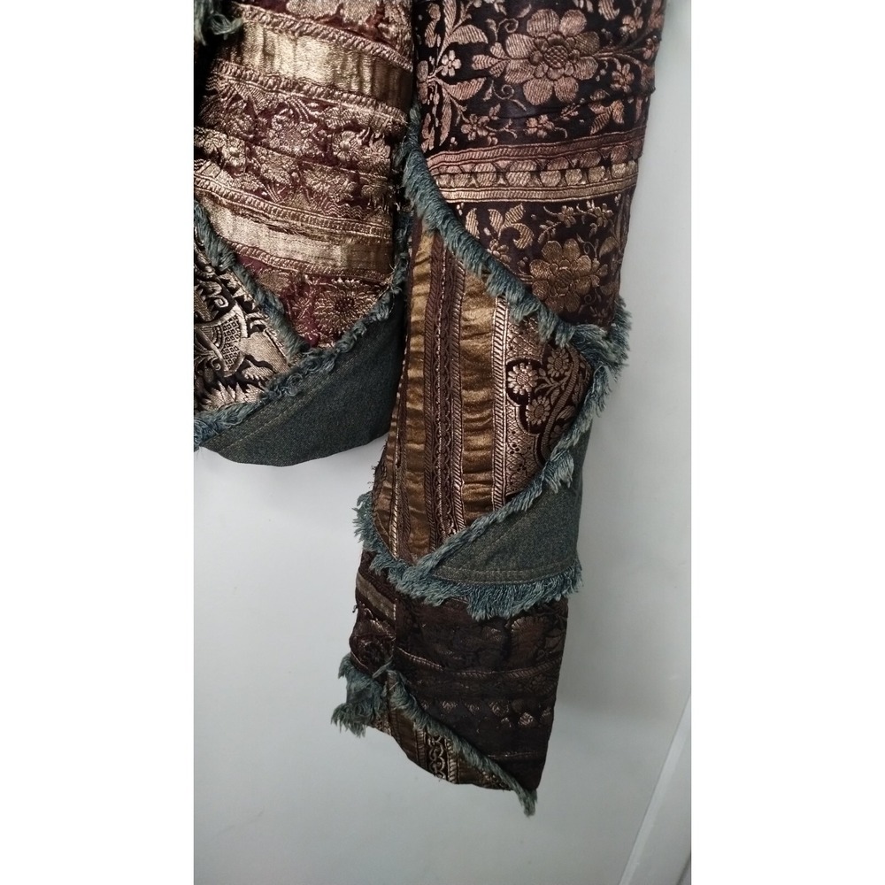 Vintage Town & Travel Denim Metallic Silk Blend Patchwork Jacket Women Sz Large - Picture 6 of 14